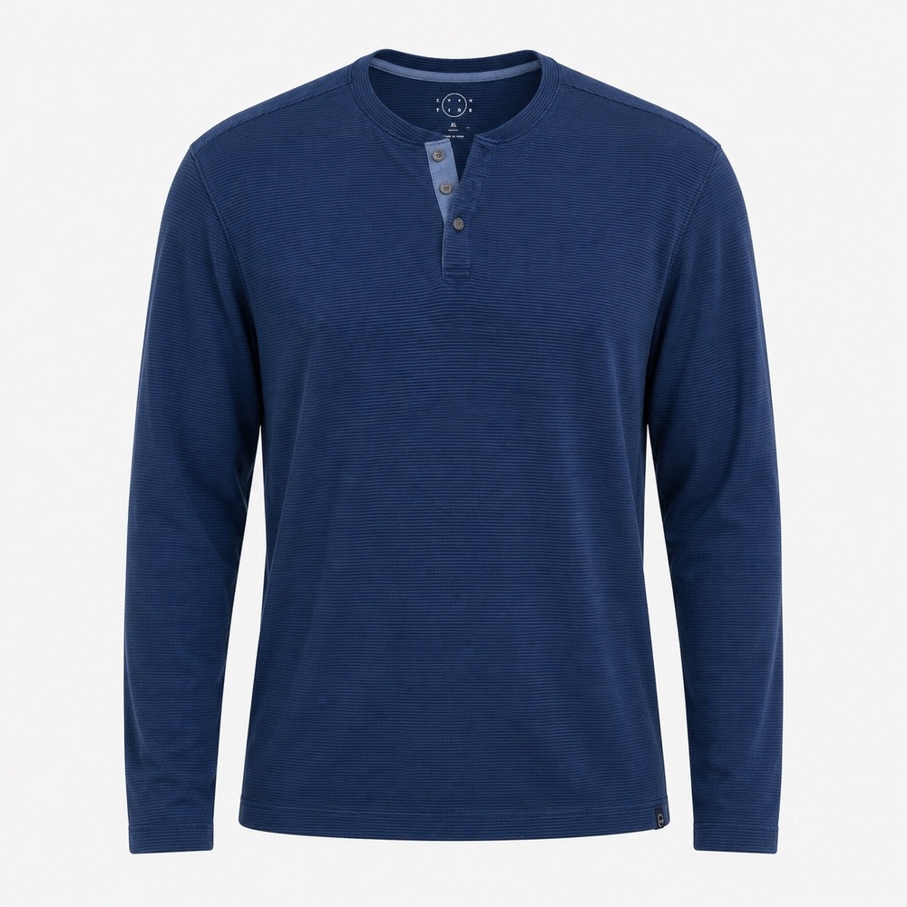 Even Tide Thermal Henley Shirt Men XL Navy Blue Long Sleeve Waffle Knit Gorpcore